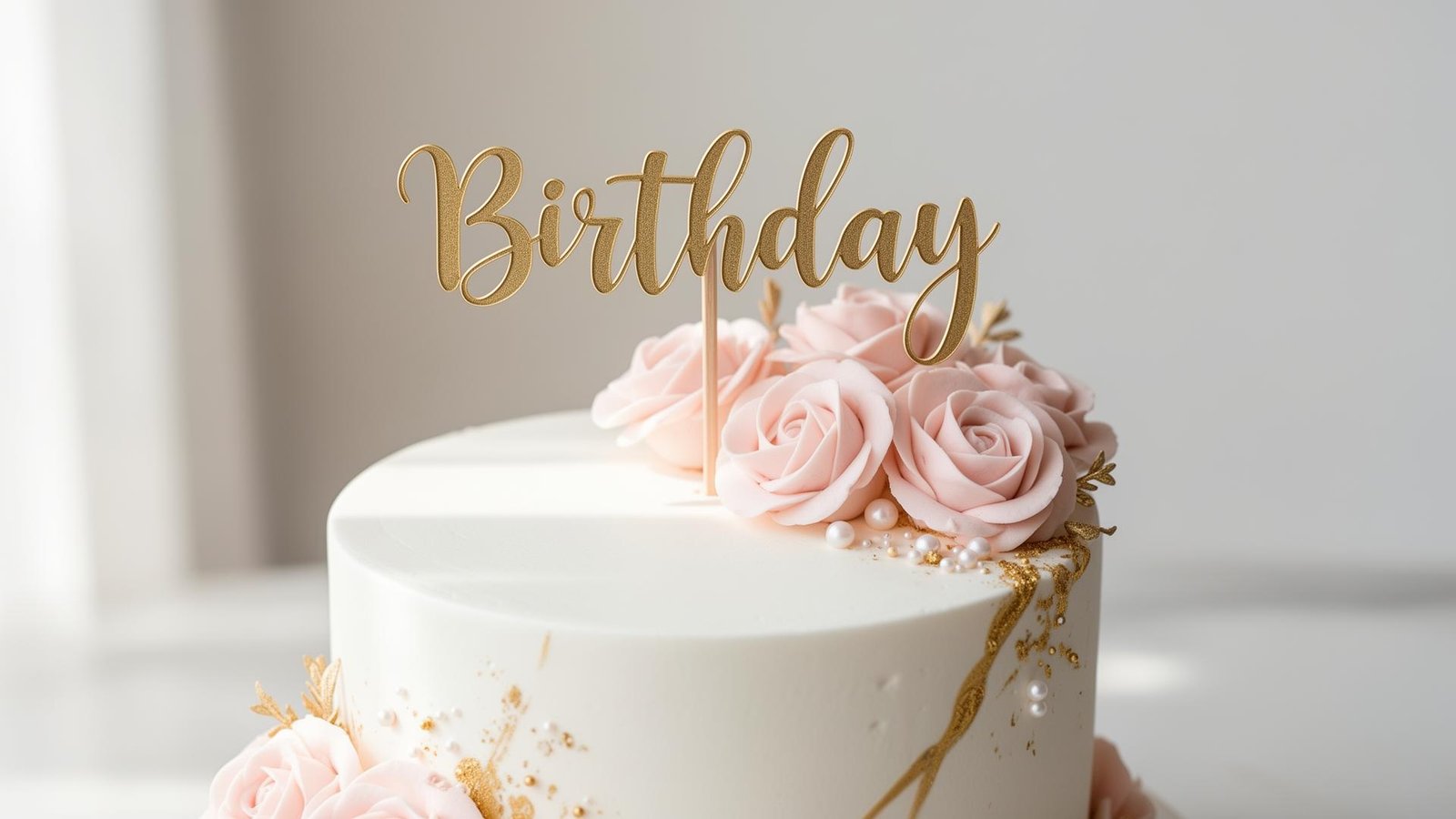 Topo de bolo dourado com flores em buttercream